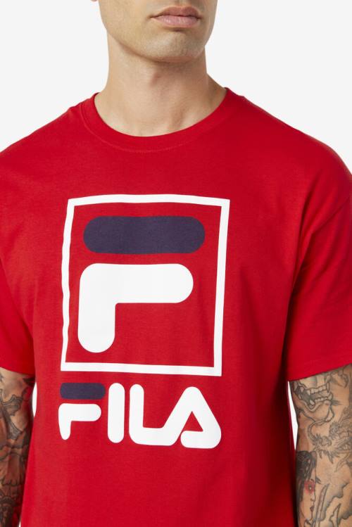 Fila Stacked Tee Majice Moški Rdeča / Bela / Mornarica | Fila801QA