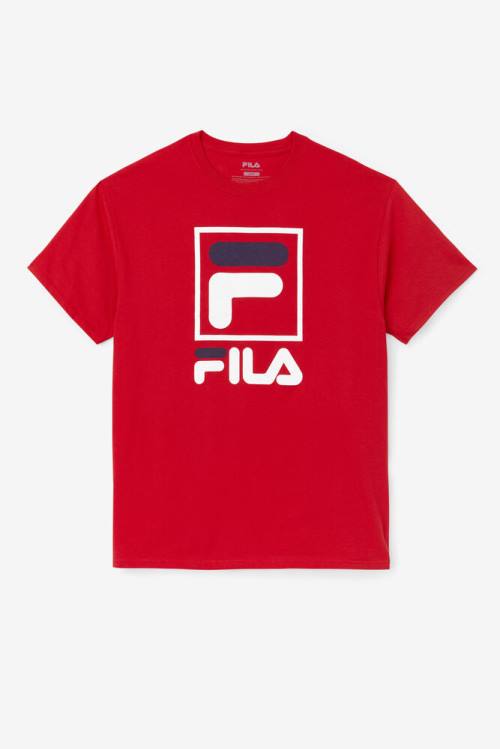 Fila Stacked Tee Majice Moški Rdeča / Bela / Mornarica | Fila801QA