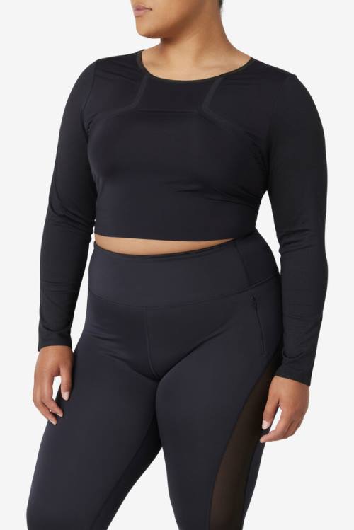 Fila Uplift Long Sleeve Crop Tops Ženske Črna | Fila234WV