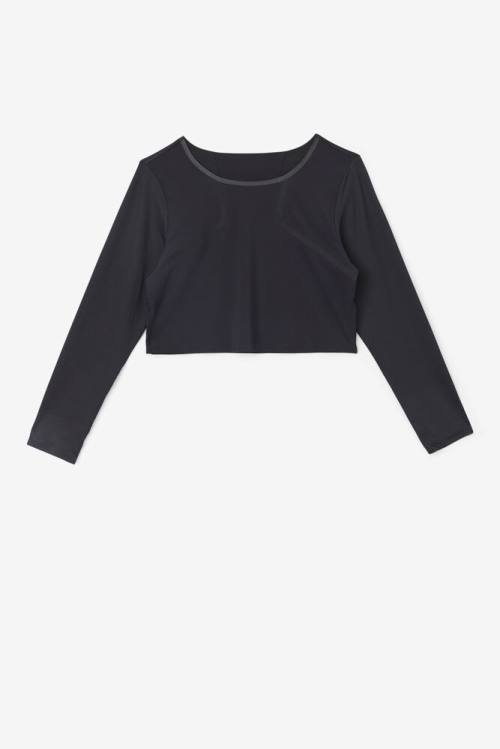 Fila Uplift Long Sleeve Crop Tops Ženske Črna | Fila234WV