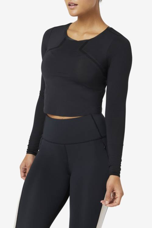 Fila Uplift Long Sleeve Crop Tops Ženske Črna | Fila769FS