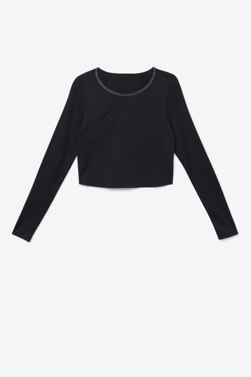 Fila Uplift Long Sleeve Crop Tops Ženske Črna | Fila769FS