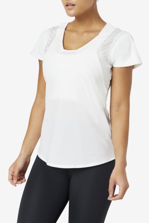 Fila Uplift Textured Sleeve Tops Ženske Bela | Fila319EU