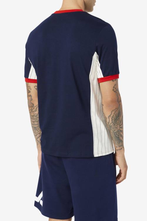 Fila Warner Tee Majice Moški Mornarica / Bela / Rdeča | Fila391BH