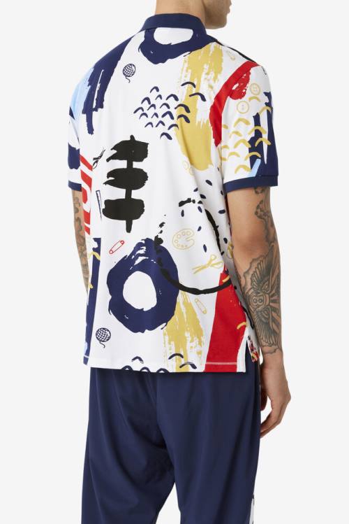 Fila X The Museum Printed Polo Majica Moški Bela / Mornarica / Rdeča | Fila782DY