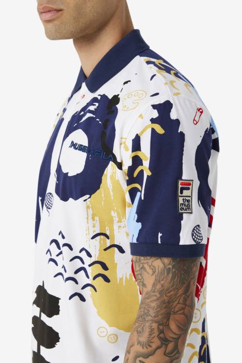 Fila X The Museum Printed Polo Majica Moški Bela / Mornarica / Rdeča | Fila782DY