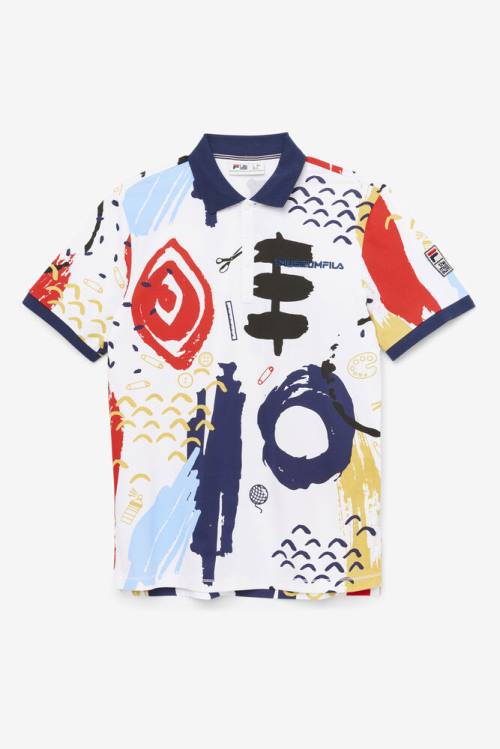 Fila X The Museum Printed Polo Majica Moški Bela / Mornarica / Rdeča | Fila782DY