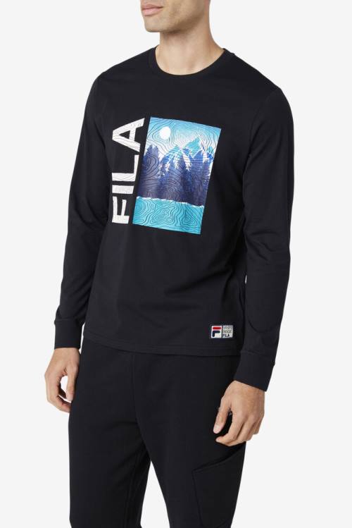 Fila Yenisei Long Sleeve Tee Majice Moški Črna | Fila917QI