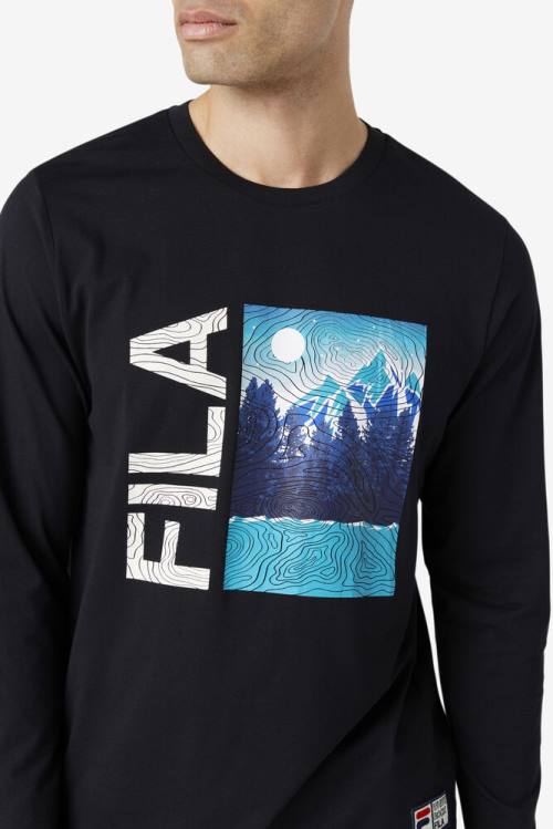 Fila Yenisei Long Sleeve Tee Majice Moški Črna | Fila917QI