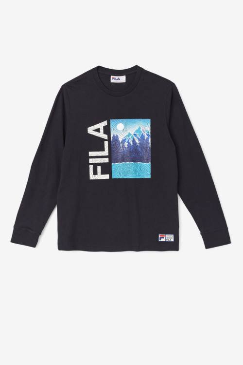 Fila Yenisei Long Sleeve Tee Majice Moški Črna | Fila917QI