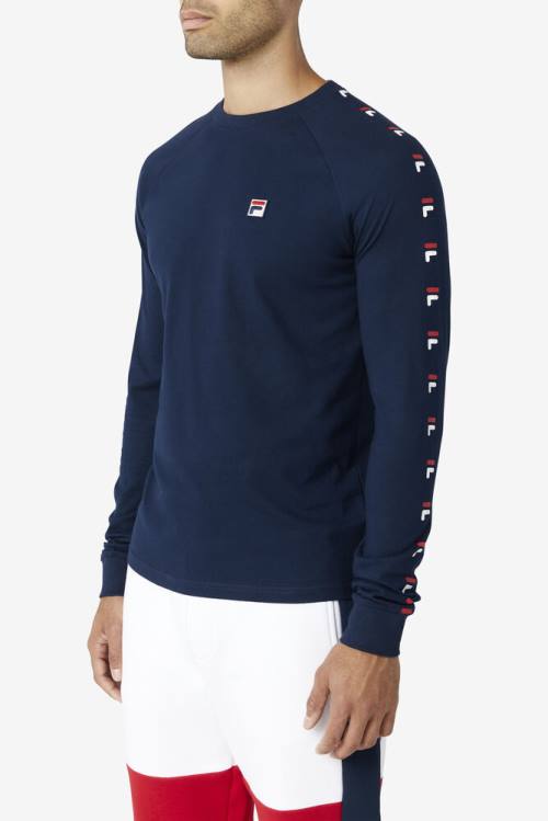 Fila Zubby Long Sleeve Tee Majice Moški Mornarica / Rdeča / Bela | Fila306OQ