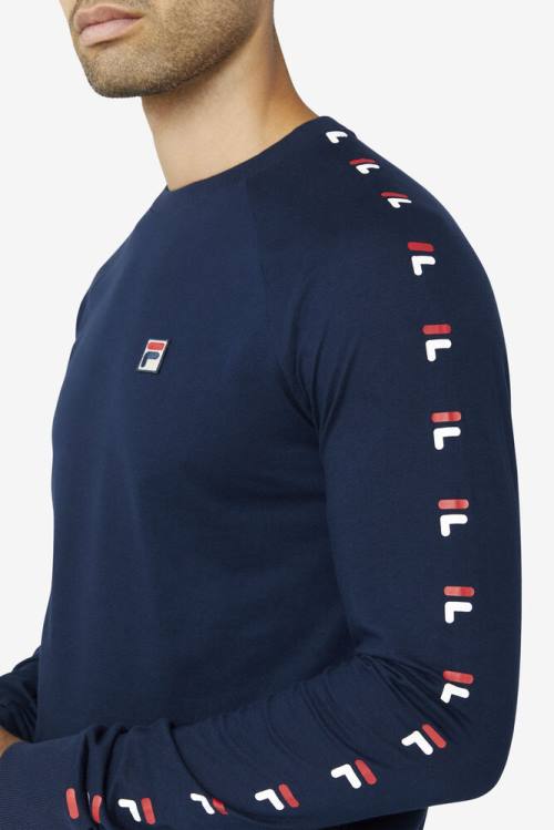 Fila Zubby Long Sleeve Tee Majice Moški Mornarica / Rdeča / Bela | Fila306OQ